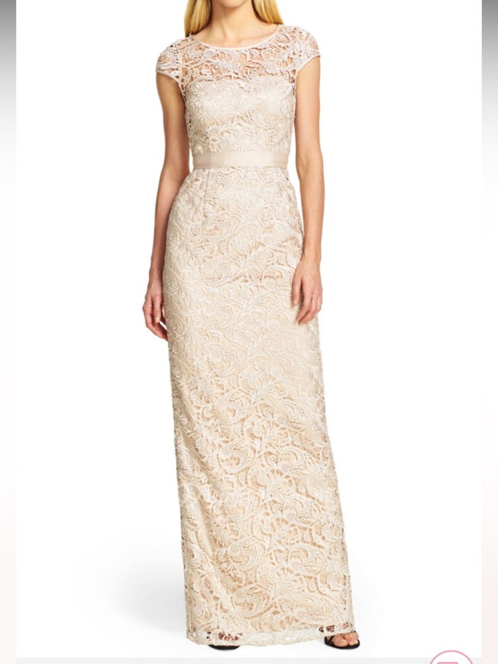 Adrianna Papell Lace-Trim dress champagne 10